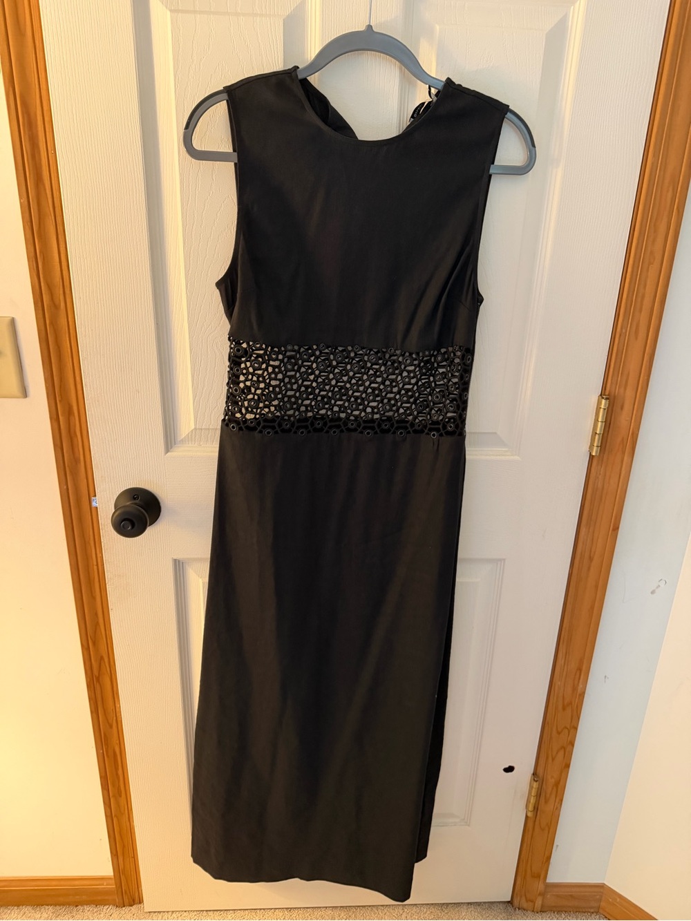 SIMKHAI Black Long Sleeve Evening Dress with Lace Waist Panel